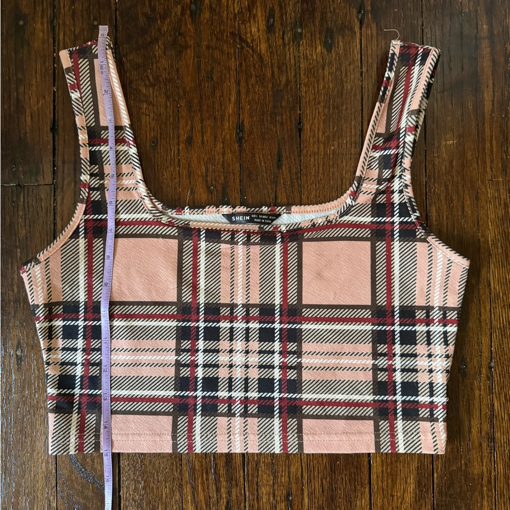 SHEIN pink plaid crop top LARGE